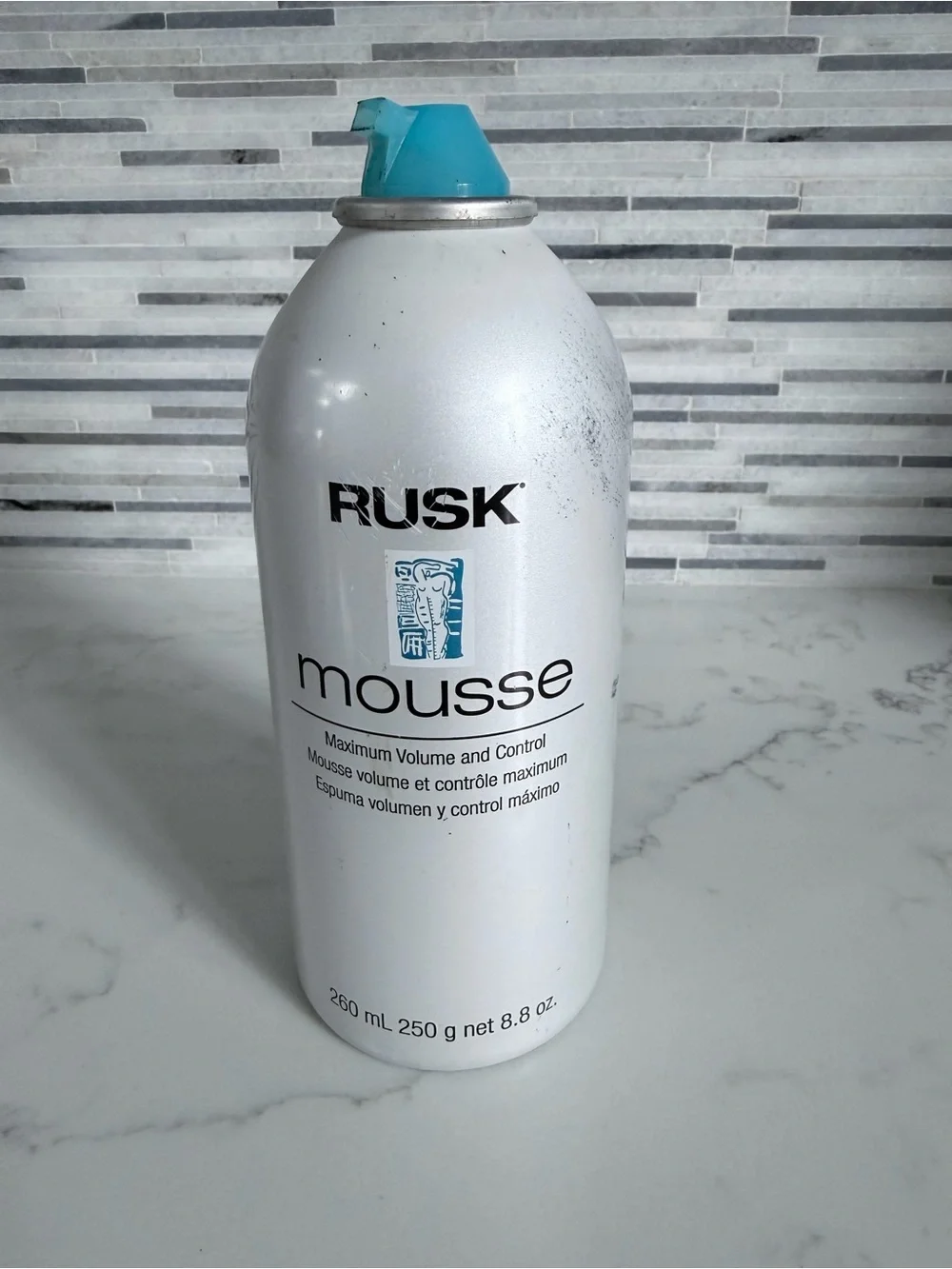 Rusk Mousse Maximum Volume & Control - White with Teal Cap
